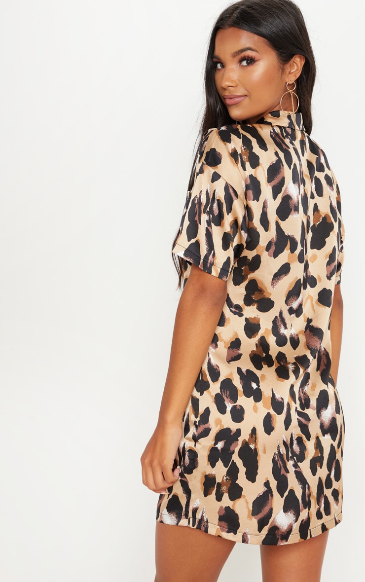 Leopard Print Short Sleeve Shirt Dress PrettyLittleThing