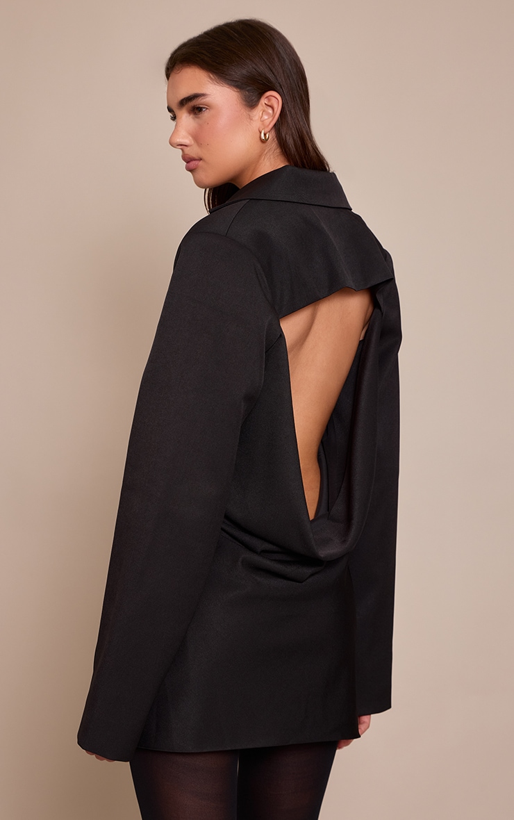 Black Woven Cowl Open Back Blazer Dress image 2