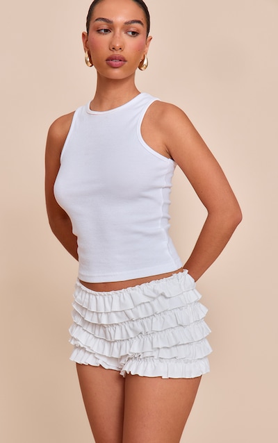 White Linen Blend Low Rise Bloomer Shorts