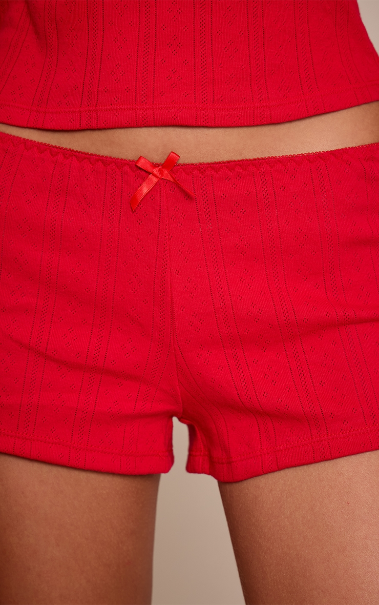 Red Pointelle Fitted Mini Pyjama Shorts image 5
