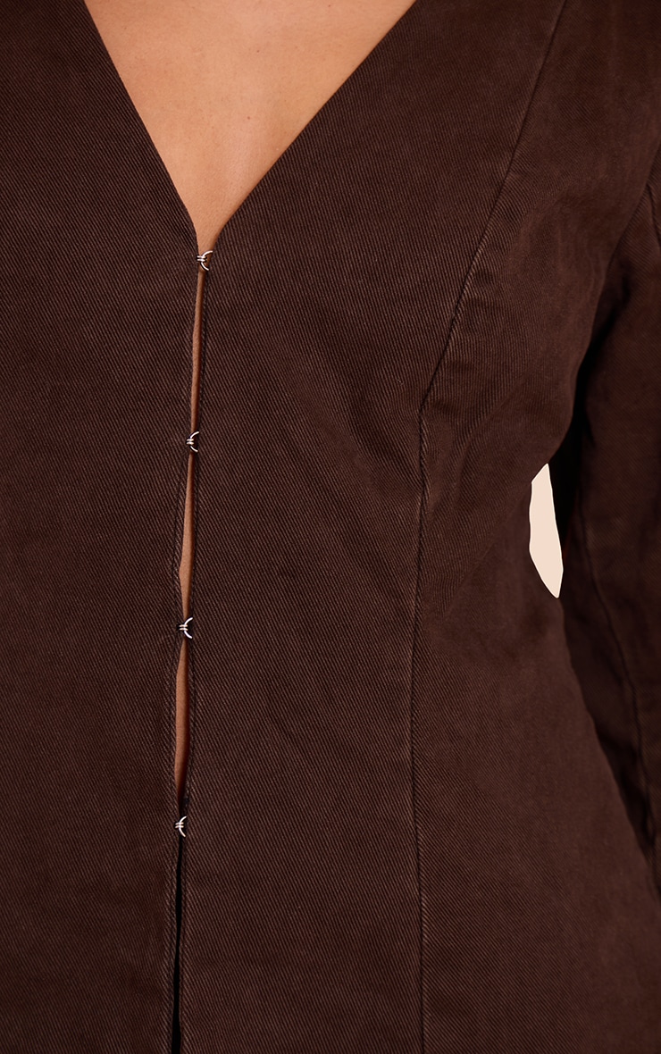 Chocolate Cocoon Sleeve Coated Denim Blazer image 4