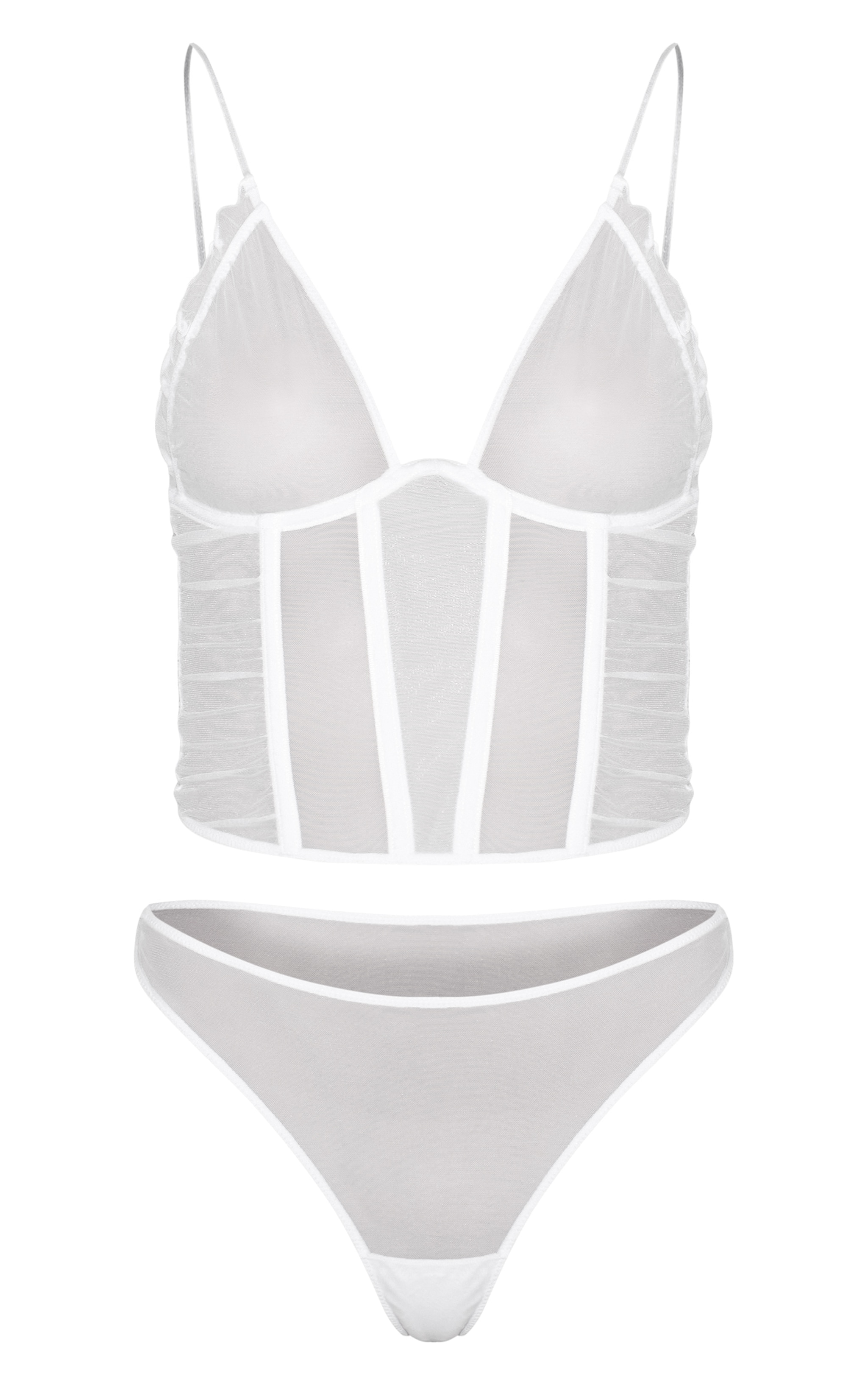 White Mesh Boned Corset Set image 5