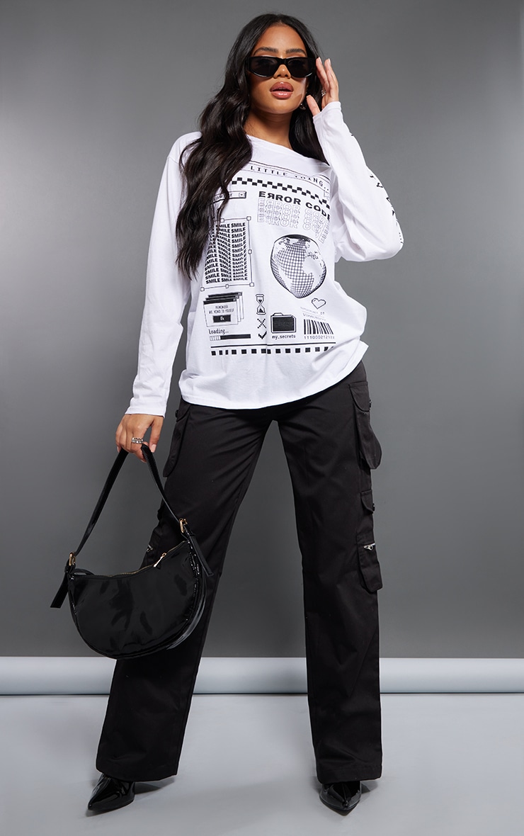 White Universe Print Long Sleeve T Shirt