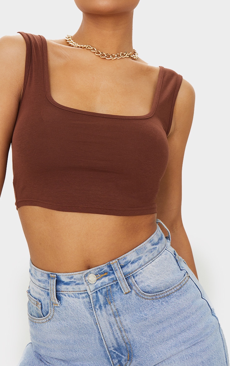 Basic Chocolate Jersey Square Neck Crop Vest image 4