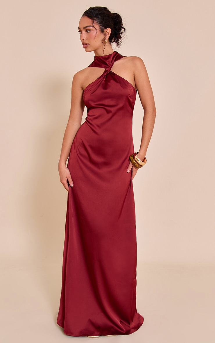 Burnt Orange Satin Twist Front Maxi Dress image 1