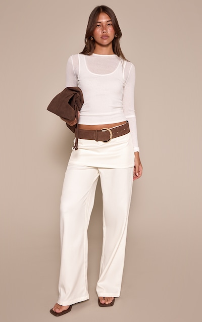 Cream Overlay Detail Wide Leg Pants