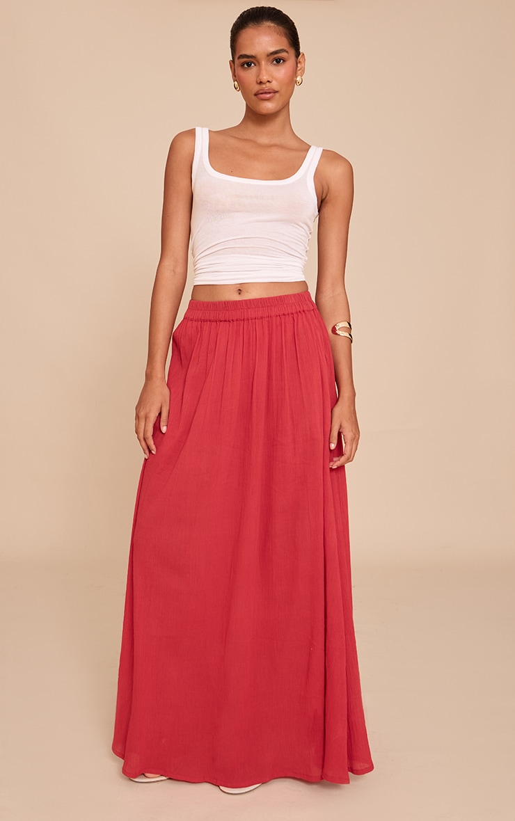 Tomato Red Cotton Cheesecloth Elasticated Waist Maxi Skirt image 2