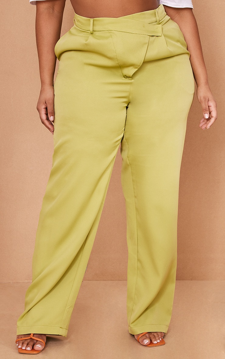 Plus Lime Asymmetric Waist Tailored Pants PrettyLittleThing KSA