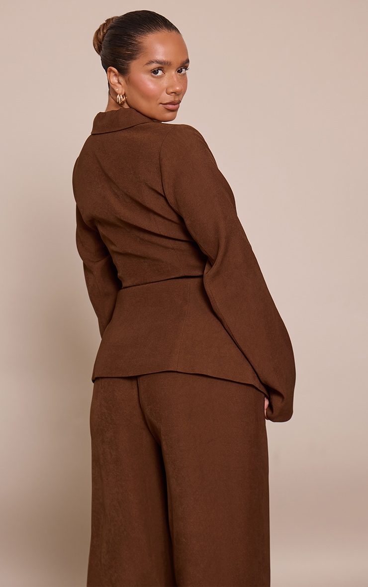 Shape Blazer chocolat à taille cintrée et ceinture nouée image 2