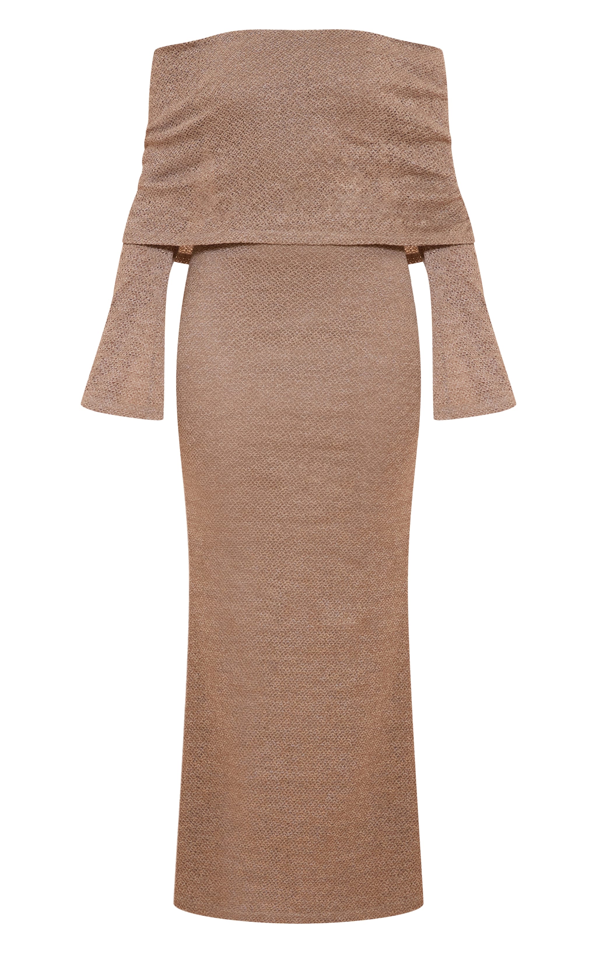Mocha Textured Bardot Foldover Maxi Dress image 5