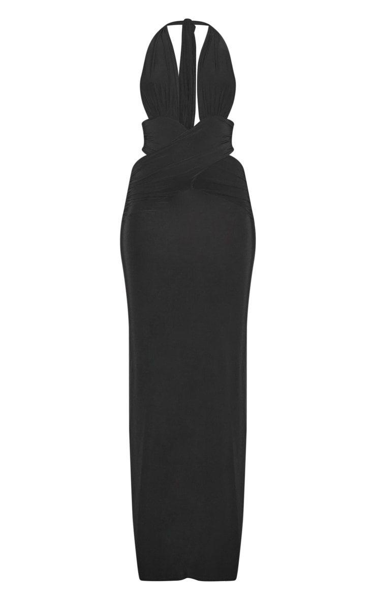 Black Slinky Extreme Plunge Maxi Dress image 5