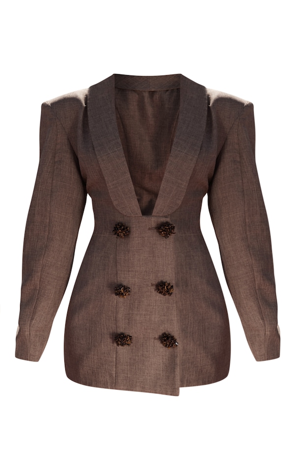 Plt Label Brown Textured Plunge Blazer Dress PrettyLittleThing AUS