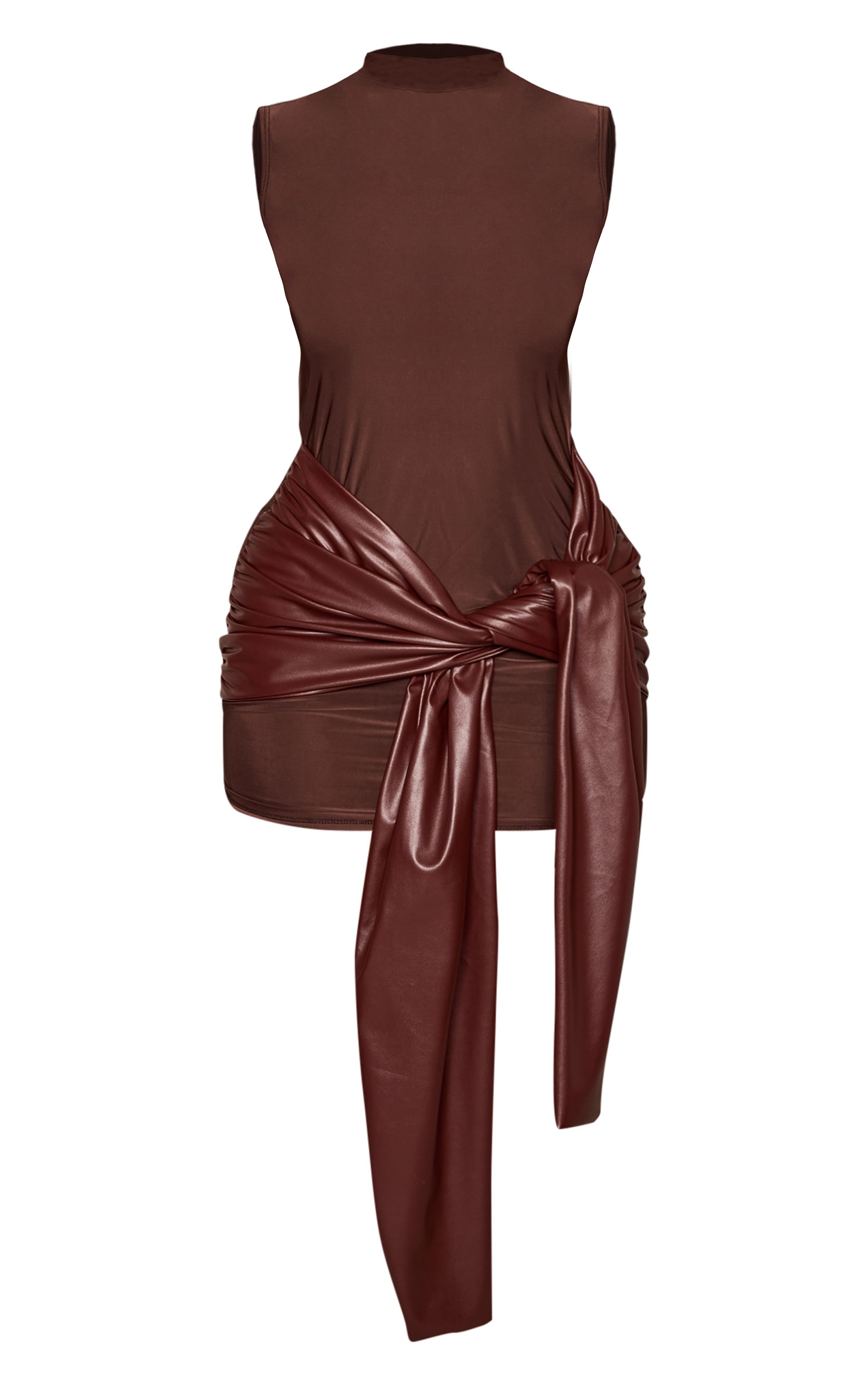 Shape Chocolate Contrast Pu Wrap Mini Dress image 5