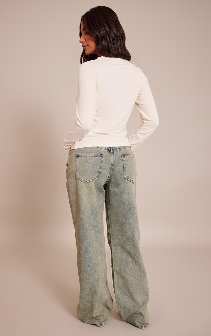 Petite Washed Grey Fray Waist Low Rise Straight Leg Jeans image 3