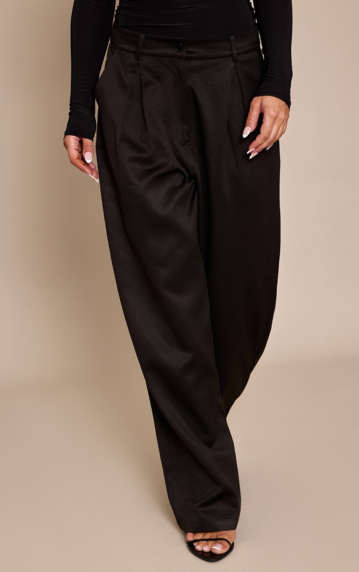Black Satin Textured Wide Leg Trousers  image 2