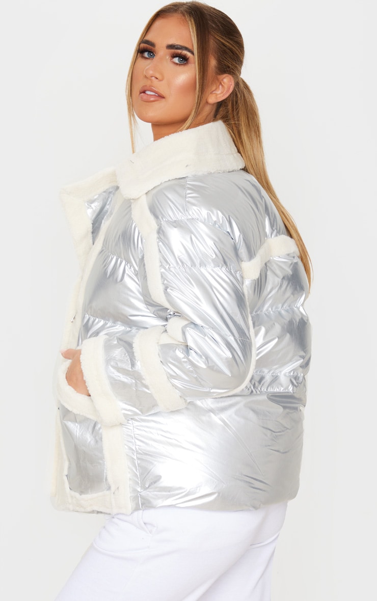 Silver Metallic Borg Panelled Aviator