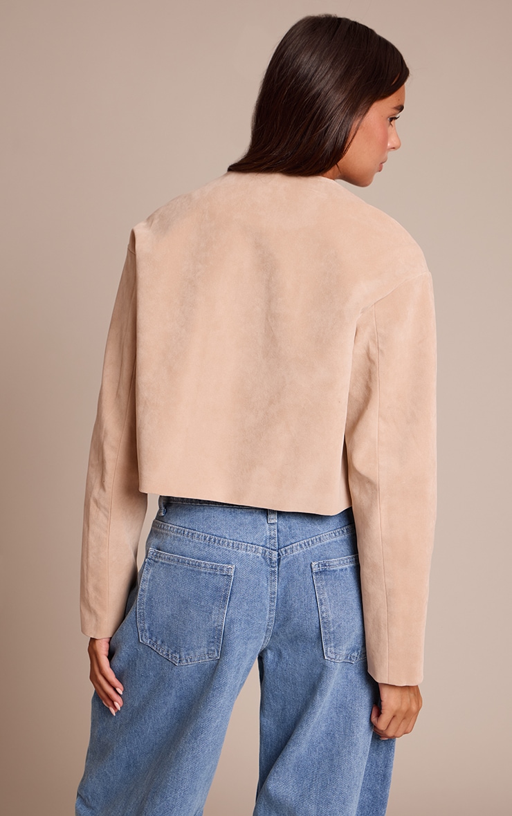 Sand Round Neck Gold Button Suede Jacket image 2