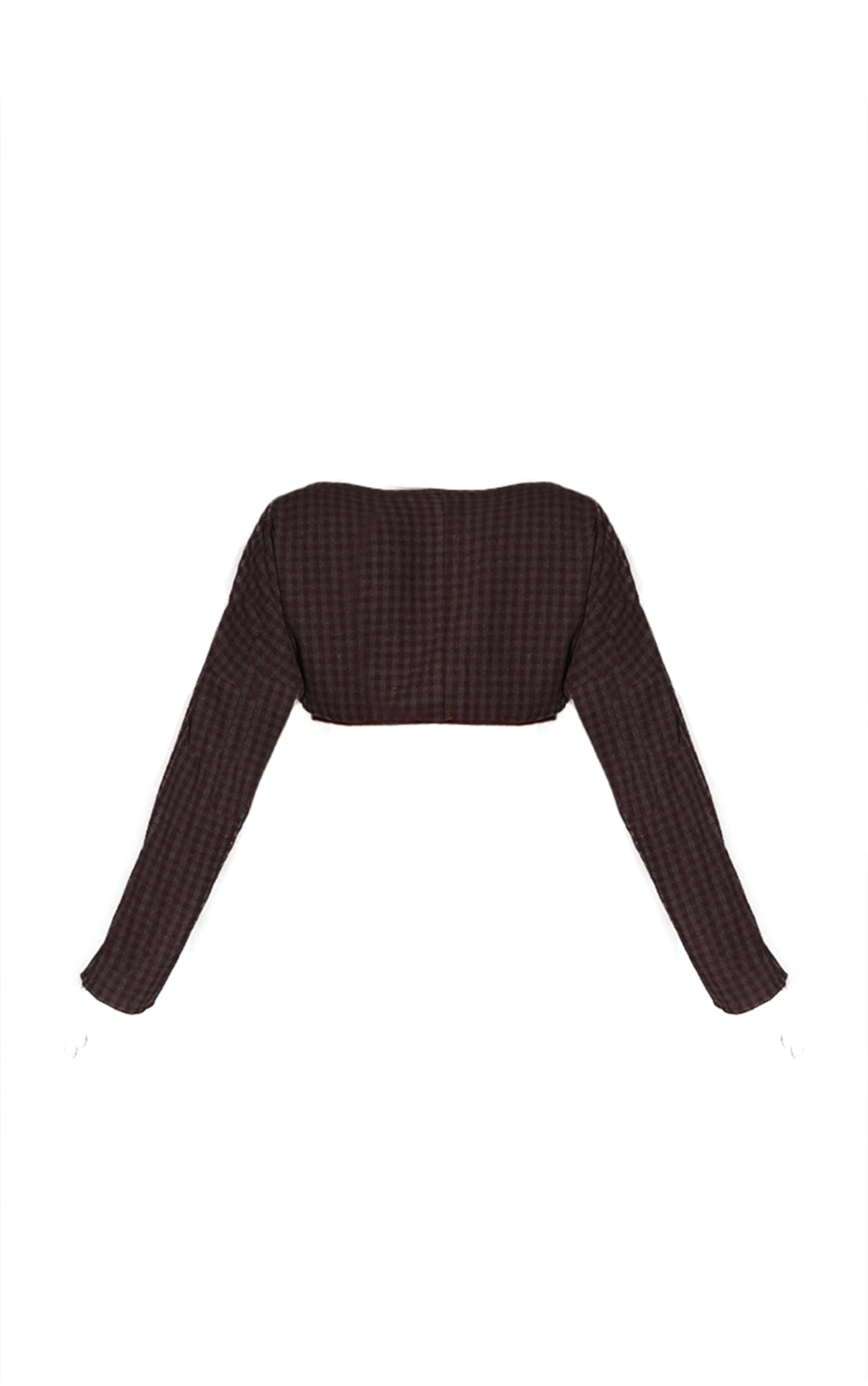 Brown Brushed Check Long Sleeve Crop Top image 5