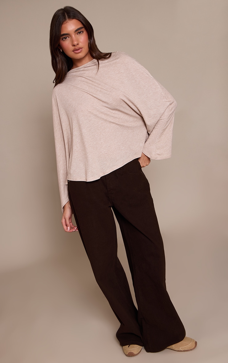 Sand Asymmetric Slouchy Long Sleeve Top image 3