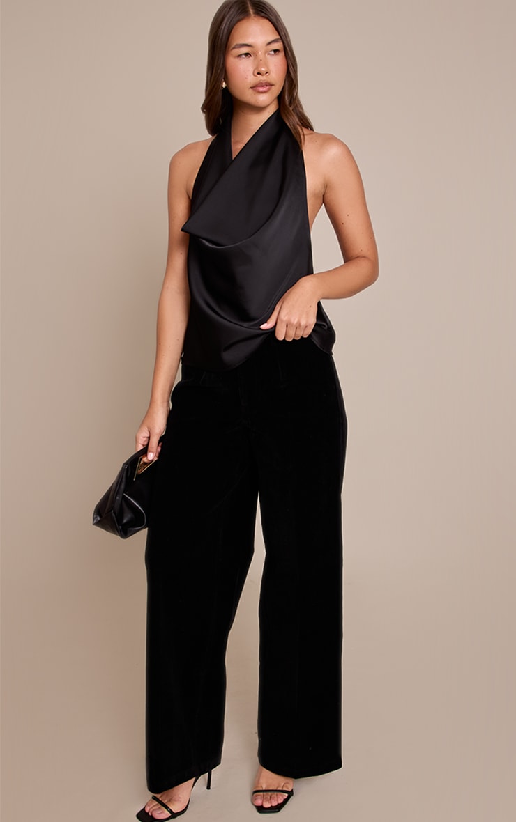 Black Satin Longline Cowl Neck Top  image 3