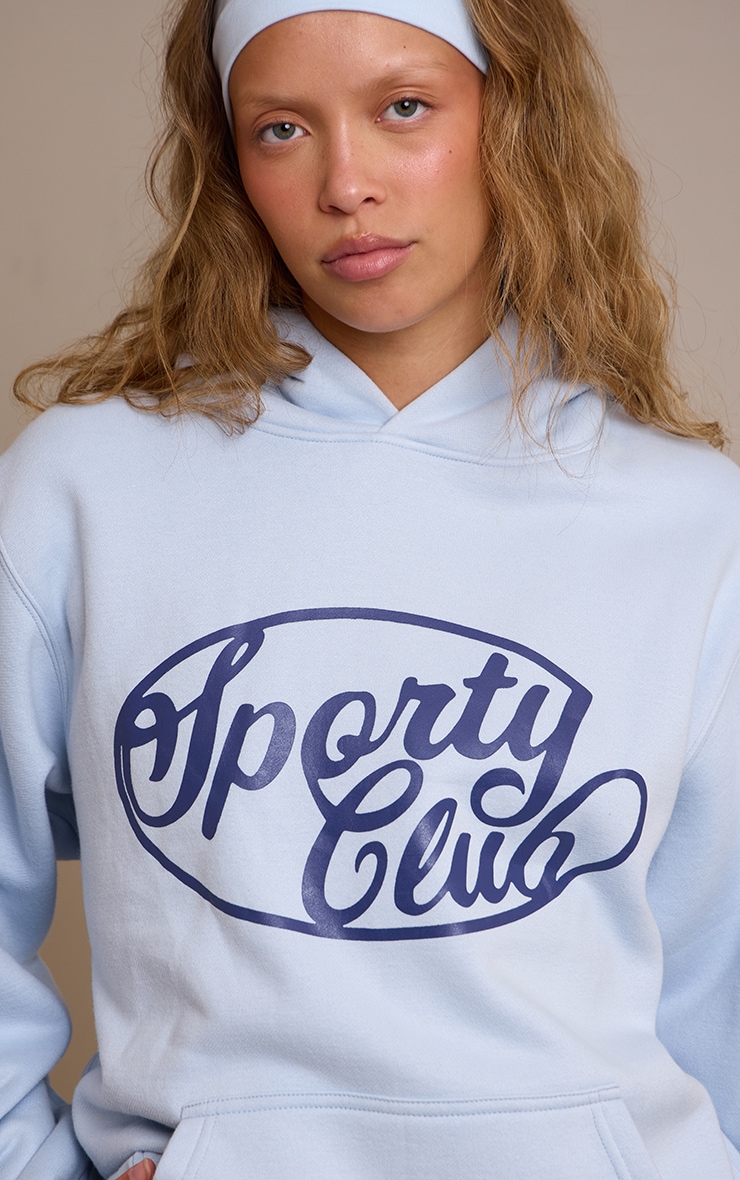 Light Blue Sports Club Cotton Fleece Oversized Pull Over Hoodie image 4