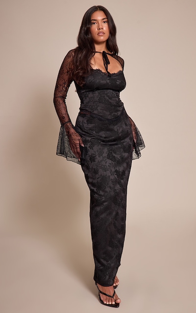 Shape Black Satin Maxi Skirt