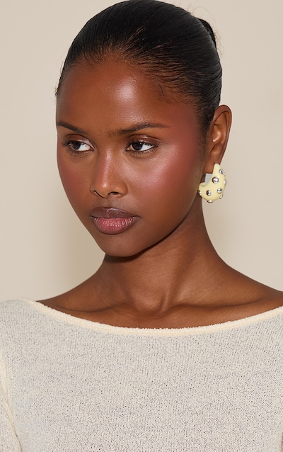 Butter Yellow Silver Studded Hoop Earrings