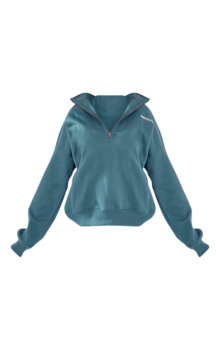 PRETTYLITTLETHING Petrol Blue Printed Zip Up Sweater image 5