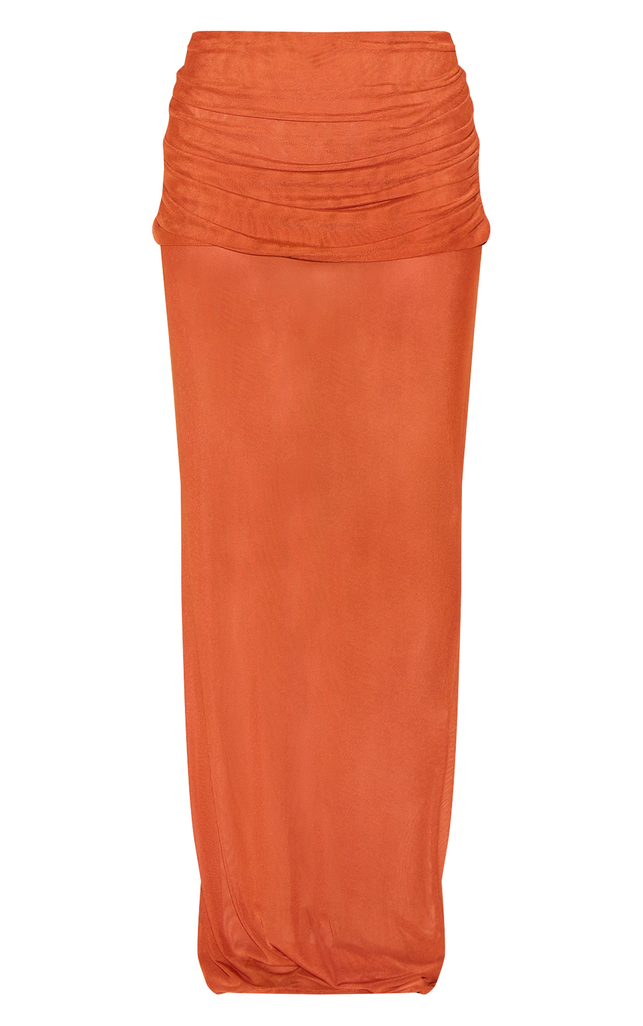 Petite Burnt Orange Mesh Overlay Low Rise Maxi Skirt image 5
