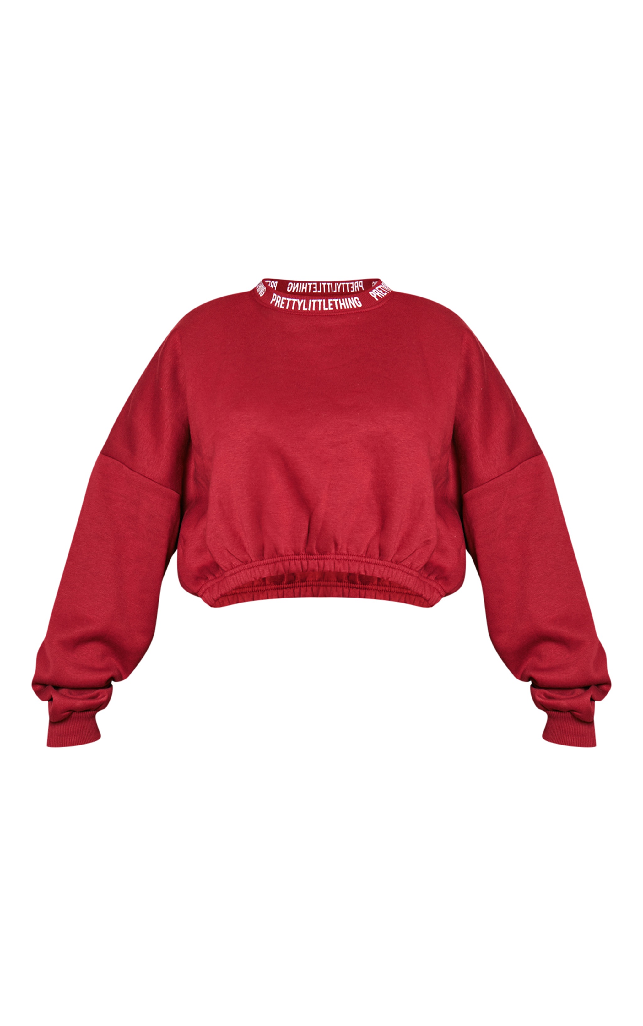 PRETTYLITTLETHING Dark Red Ribbed Collar Oversized Cinch Waist Sweatshirt image 5