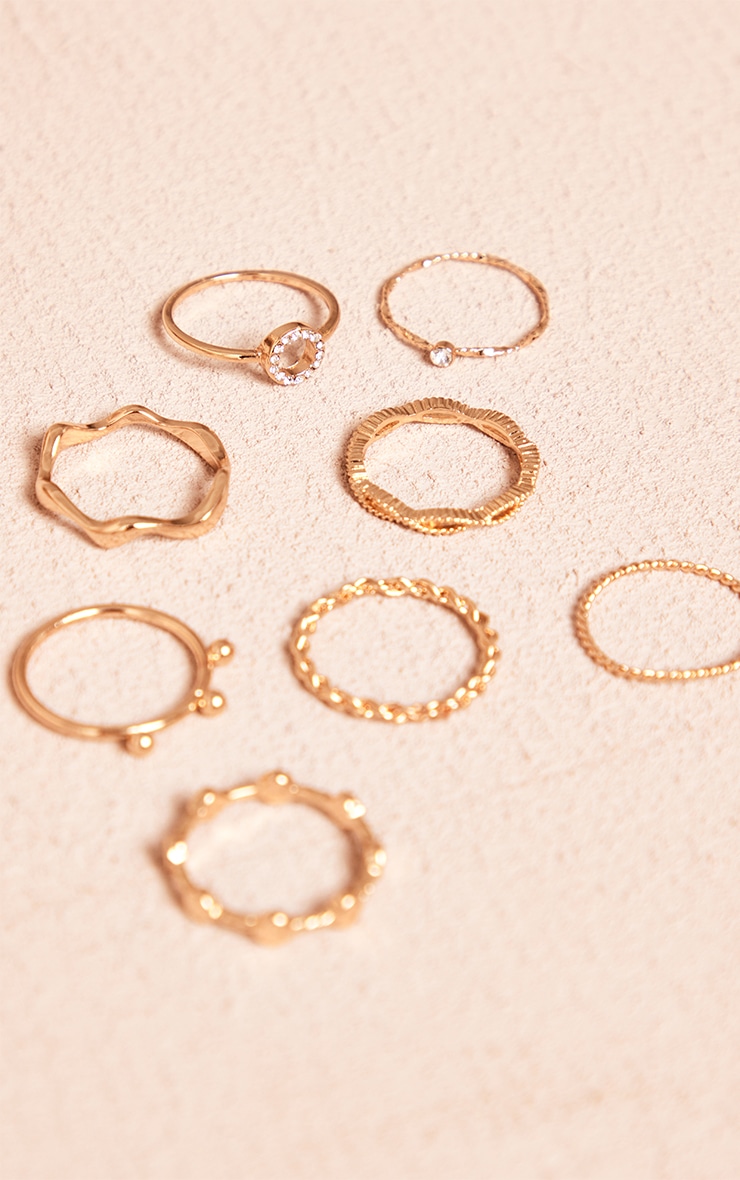 Recycled Gold Assorted Shape Twist Ring Set PrettyLittleThing