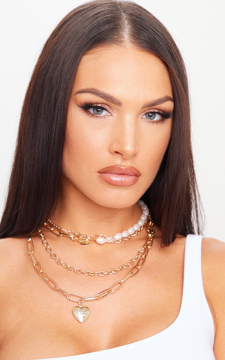 Gold Assorted Chain Pearl Layering Necklace