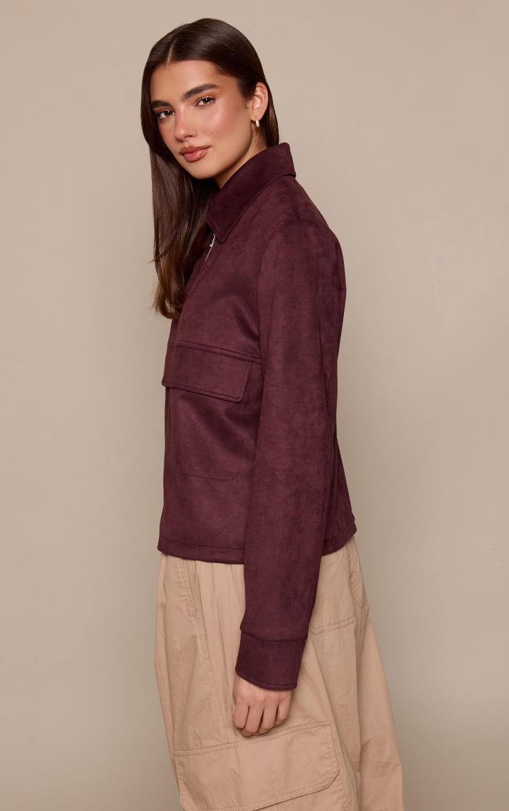 Burgundy Lightweight Suede Zip Up Jacket image 2