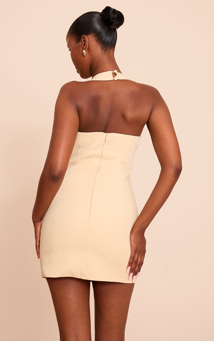 Almond Woven Halter Neck Button Detail Mini Dress image 2