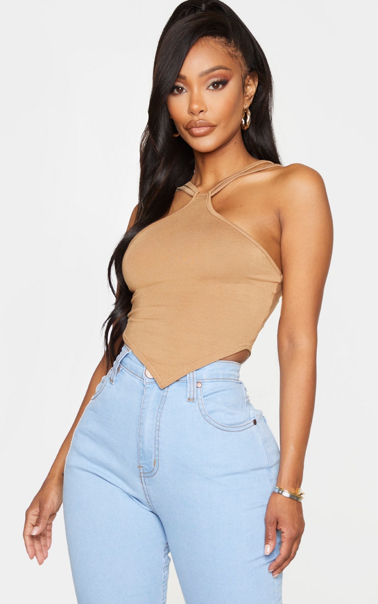 Shape - Crop top en jersey camel à doubles bretelles dos nu