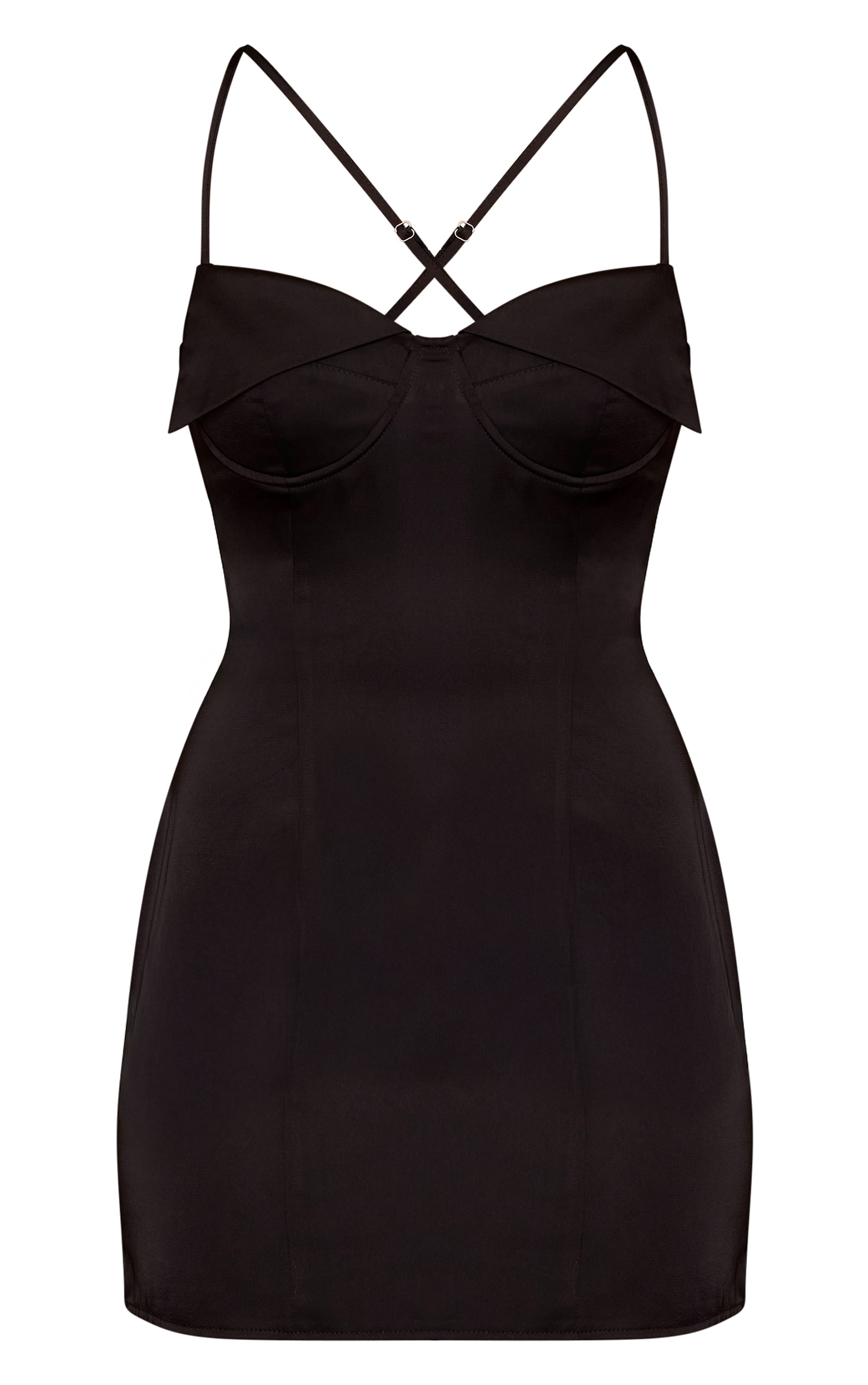 Black Satin Cup Detail Mini Dress image 5