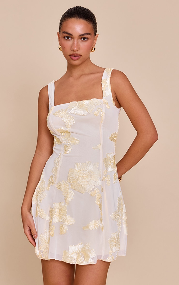 Butter Yellow Embroidery Detail A-line Dress image 1