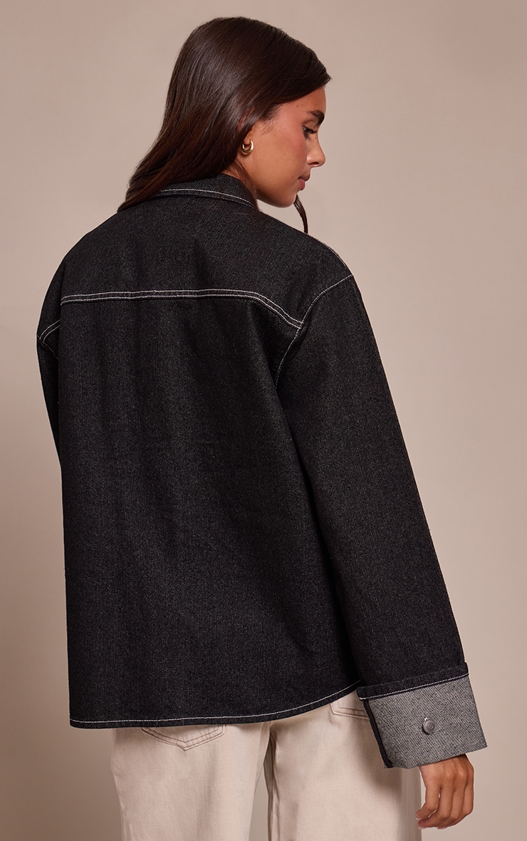 Raw Indigo Turn Up Cuff Oversized Denim Shirt image 2