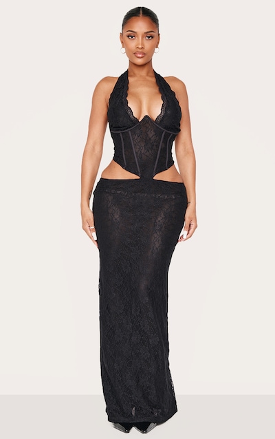 Shape Robe longue en dentelle noire à décolleté et détail corset