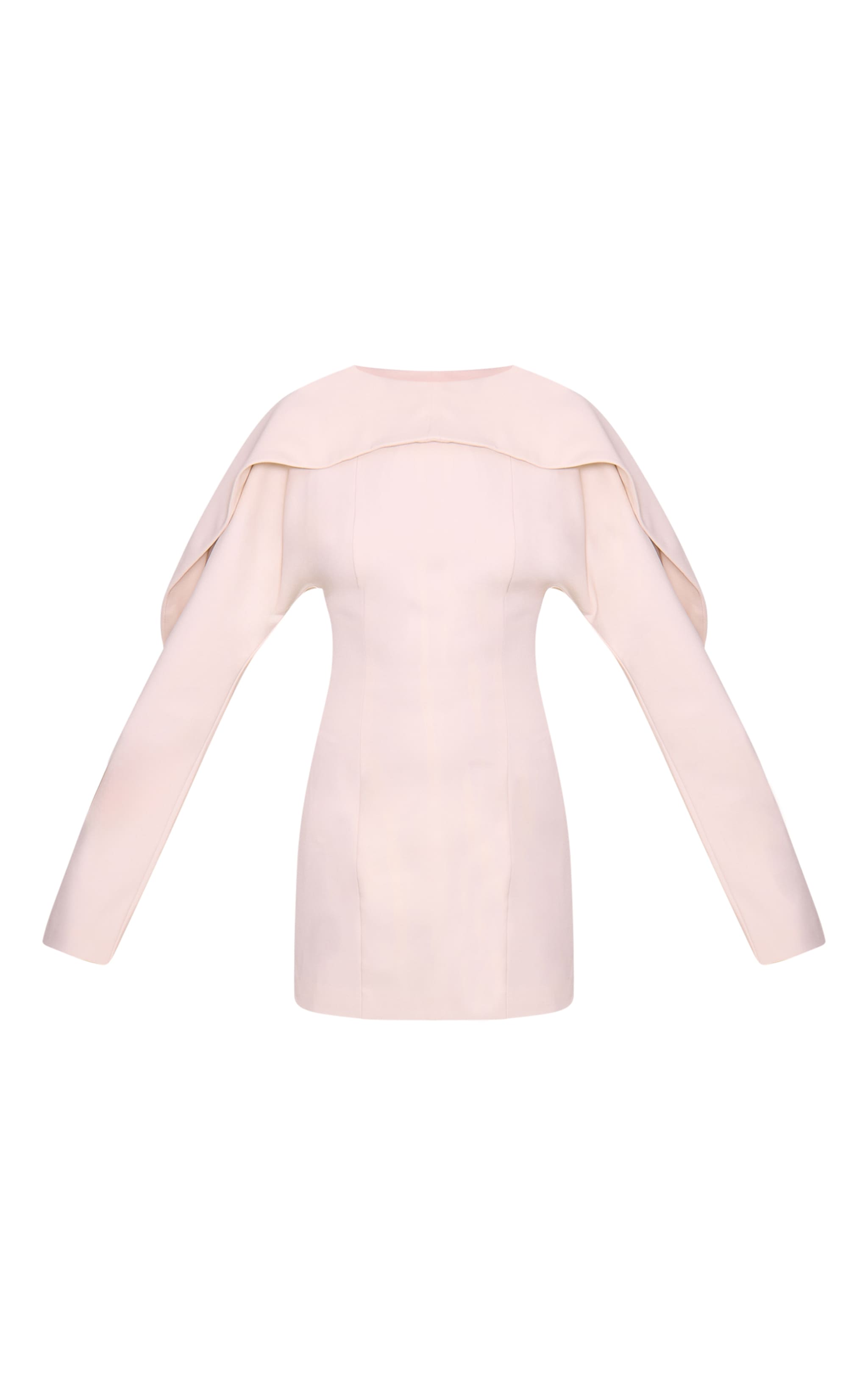 Ecru Woven Cape Detail Long Sleeve Bodycon Dress image 5