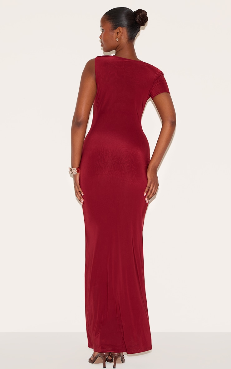 Wine Double Layer Slinky Knot Shoulder Cap Sleeve Maxi Dress image 2