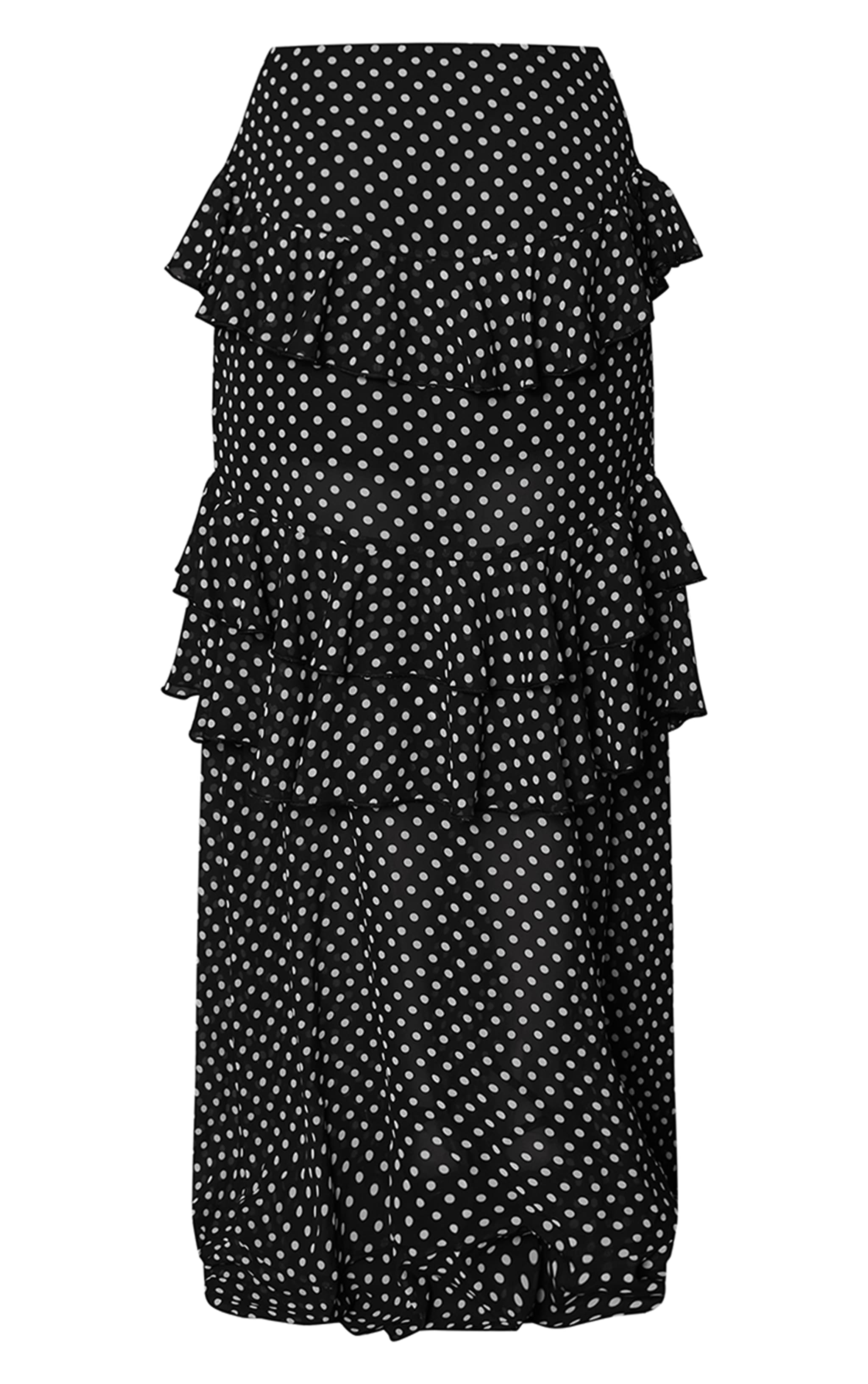 Black Chiffon Polka Dot Ruffle Maxi Skirt image 5