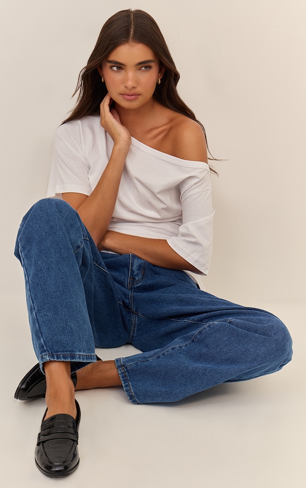 PRETTYLITTLETHING Dark Blue High Waist Boyfriend Jeans