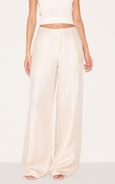 Cream Textured Woven Tailored Pants