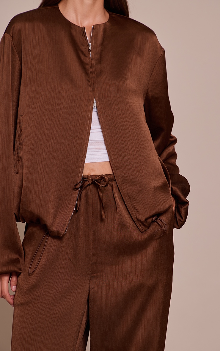 Dark Brown Textured Satin High Neck Jacket image 4