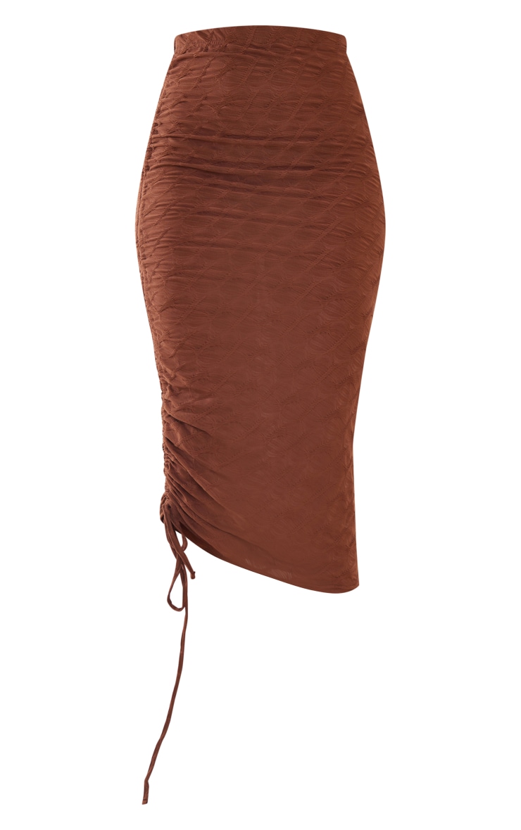 Tall Chocolate Knitted Ruched Midi Skirt image 5