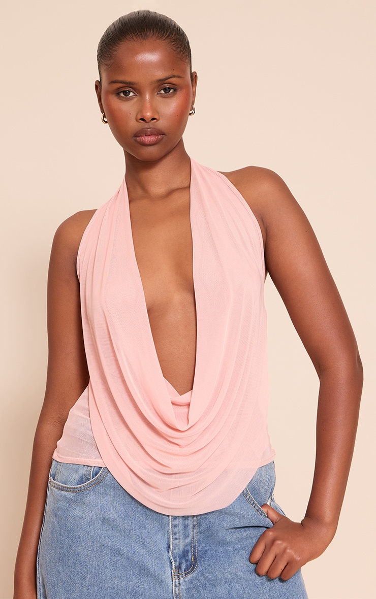 Peach Mesh Halter Neck Top image 1
