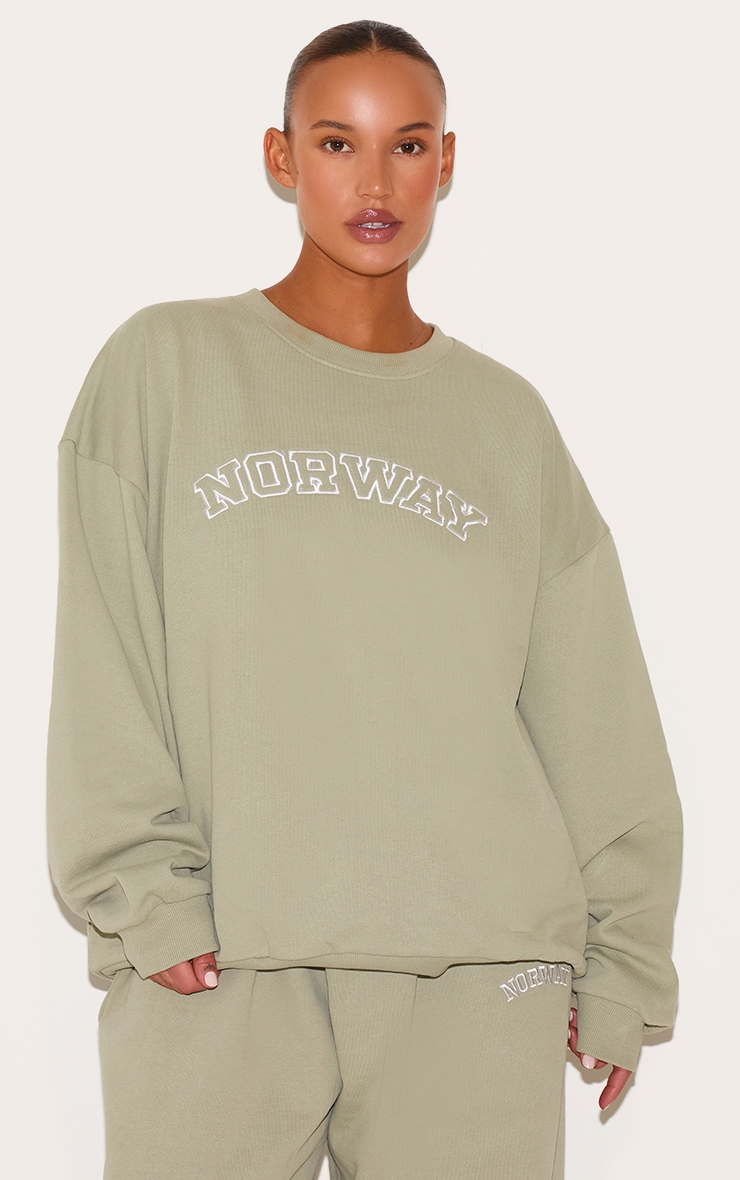 Plus Khaki Premium Embroidered Norway Sweatshirt image 1