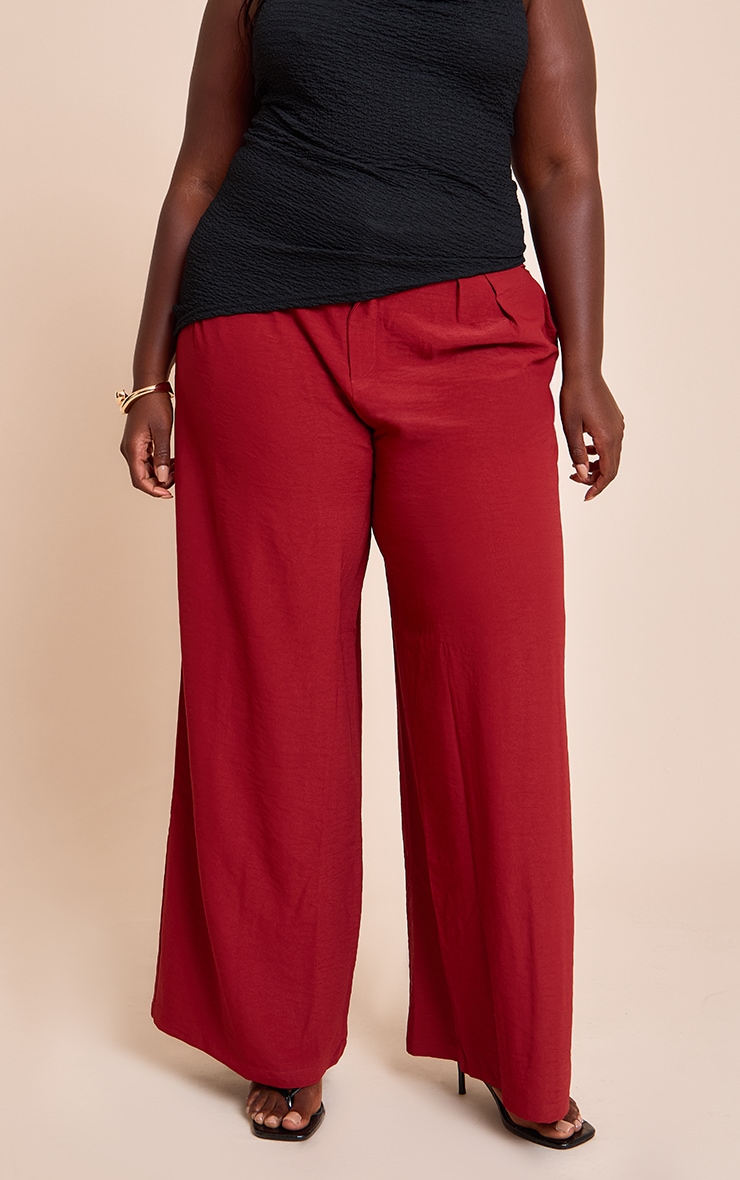 Plus Deep Red Floaty Woven Double Pleat Wide Leg Pants image 2