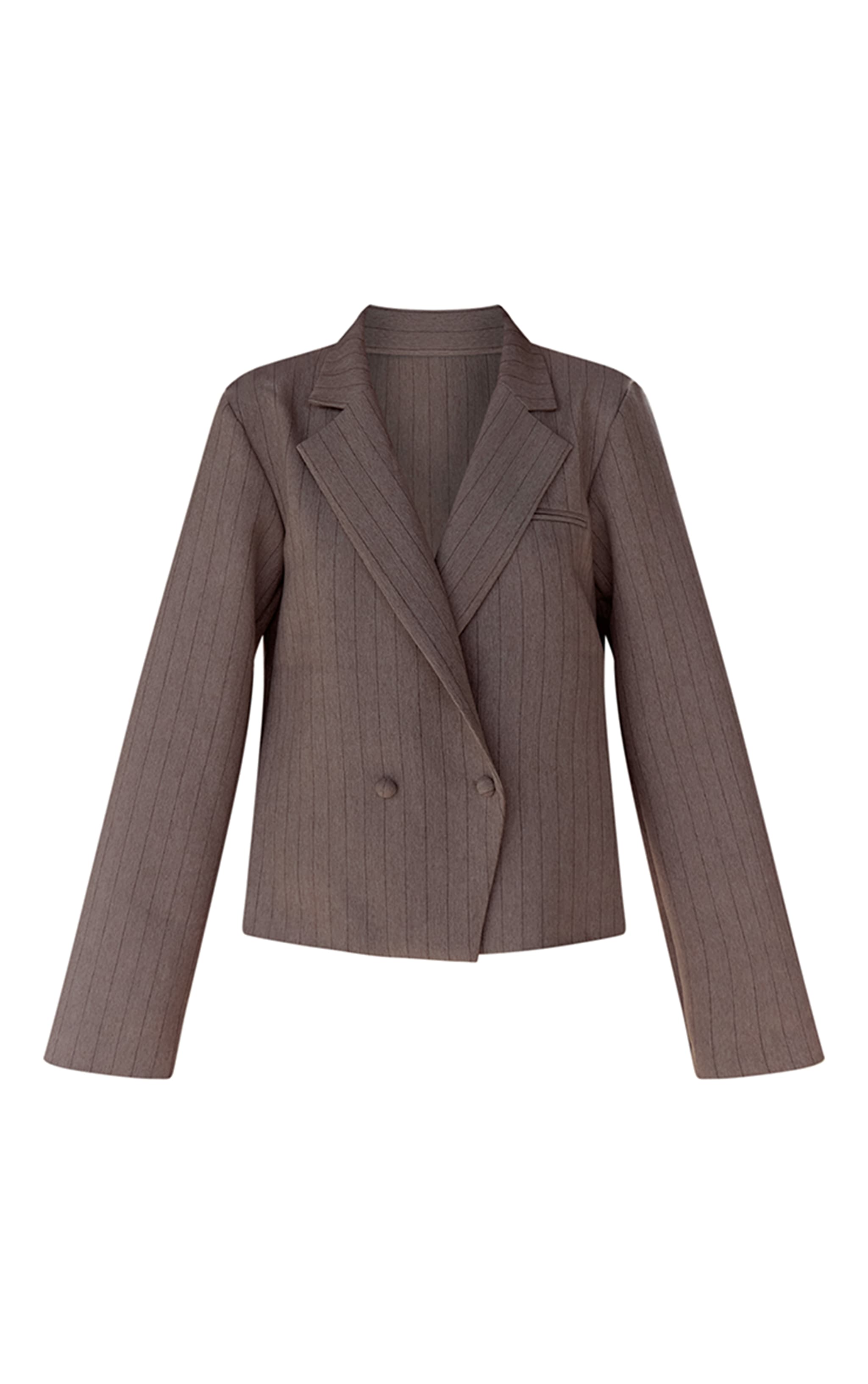 Taupe Pinstripe Boxy Blazer image 5